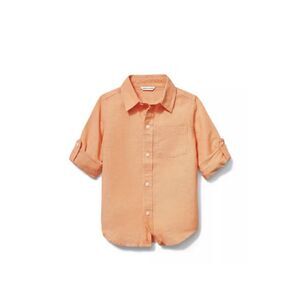 Janie & Jack Shirt Baby Boy‎ 18-24 Months Orange Roll Tab Sleeve Linen Blend NEW